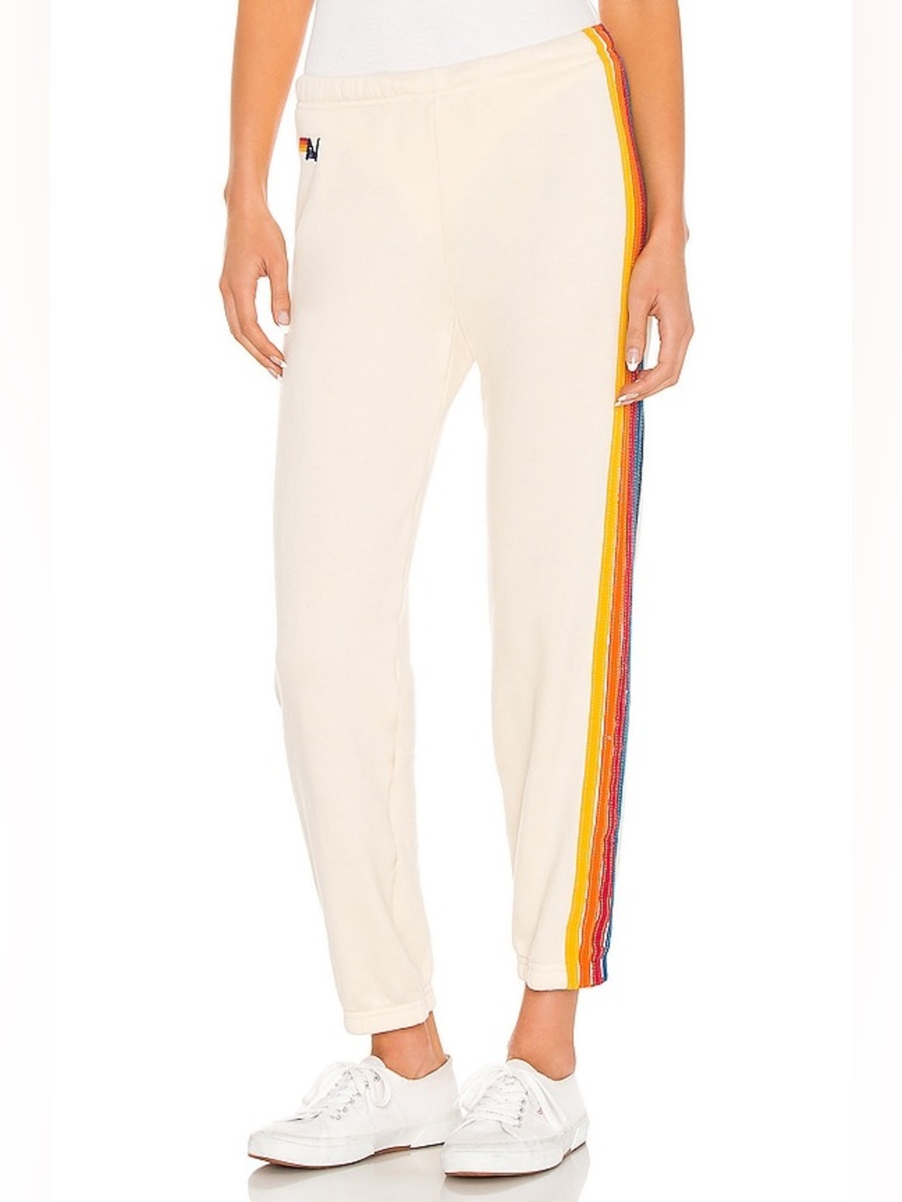 Aviator Nation 5 Stripe Sweatpants Vintage White Neon Size XS $165